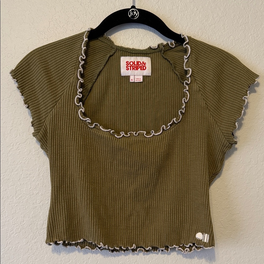 SOLID & STRIPED Olive Ribbed Lettuce-Trim Scoop Crop Top